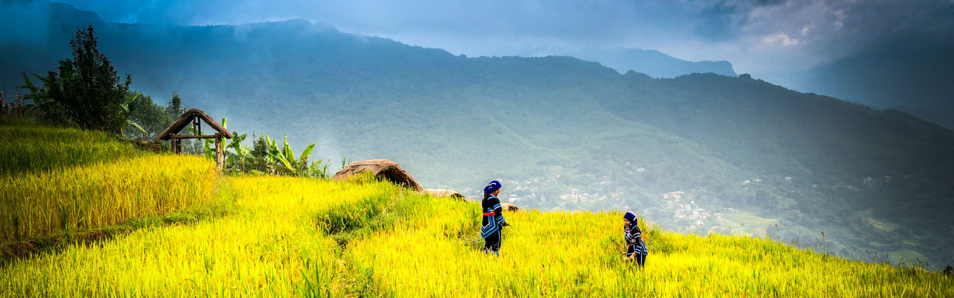 Serene Ta Van valley in Vietnam on a Ta Van Travel banner by Legend Travel Group.