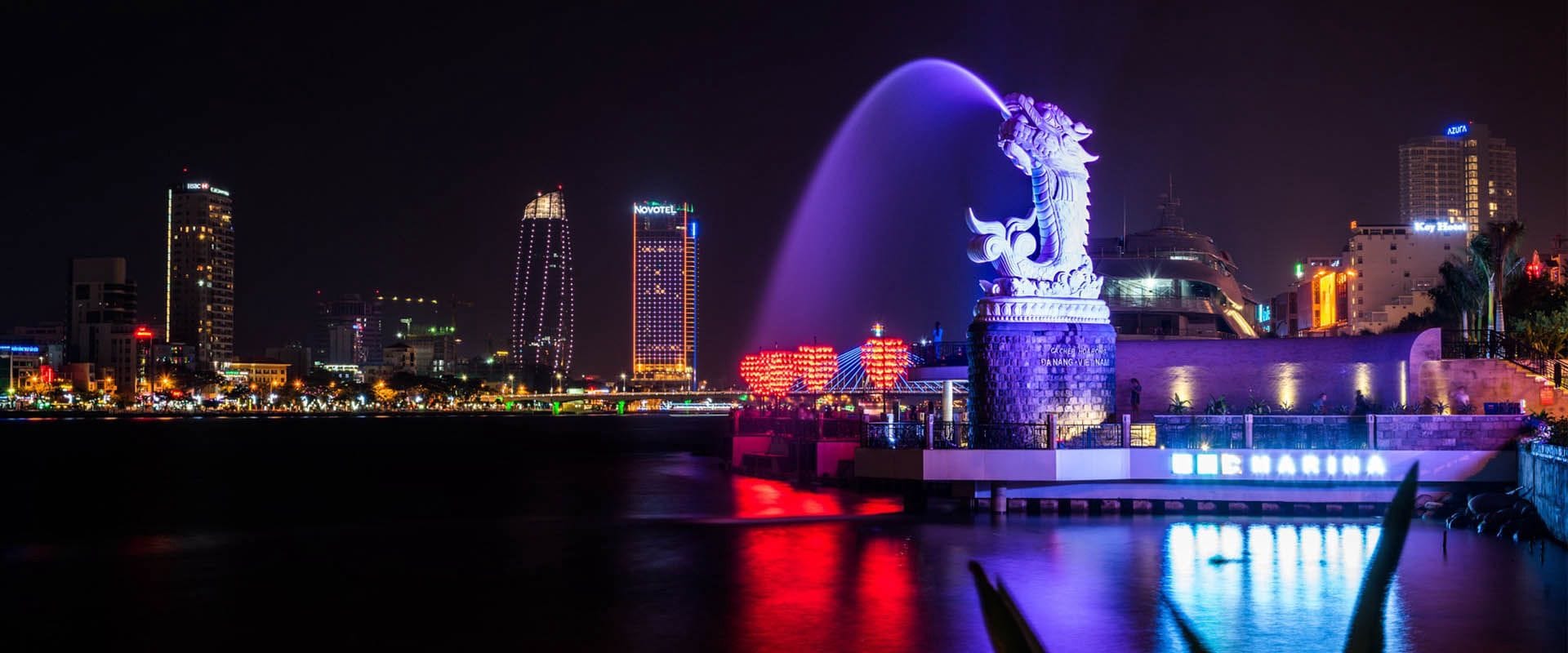 Panoramic view of Da Nang’s coastal skyline for a scenic Da Nang Travel banner by Legend Travel Group.