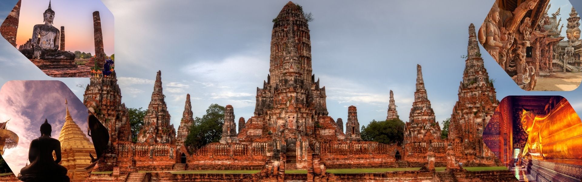 Vibrant Asia temples and skylines on a scenic Asia Travel banner by Legend Travel Group.