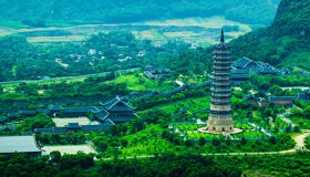 Aerial view of Bai Dinh Pagoda complex during a Bai Dinh Tours experience with Legend Travel Group in Vietnam.