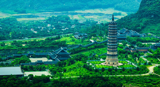 Aerial view of Bai Dinh Pagoda complex during a Bai Dinh Tours experience with Legend Travel Group in Vietnam.