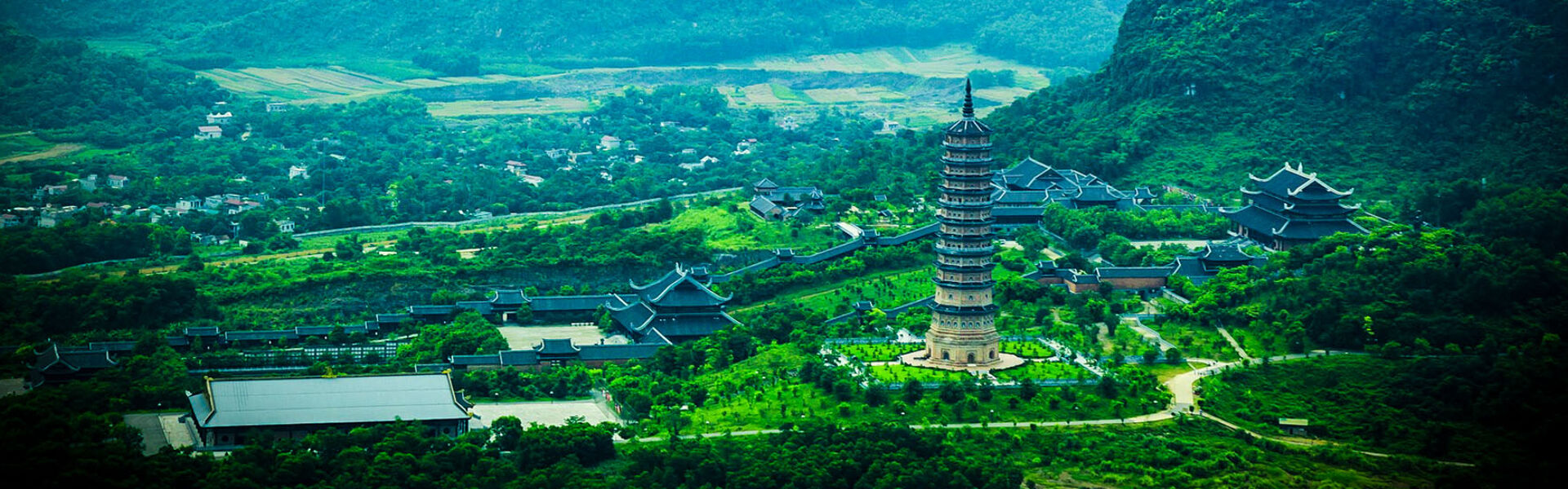 Aerial view of Bai Dinh Pagoda complex during a Bai Dinh Tours experience with Legend Travel Group in Vietnam.