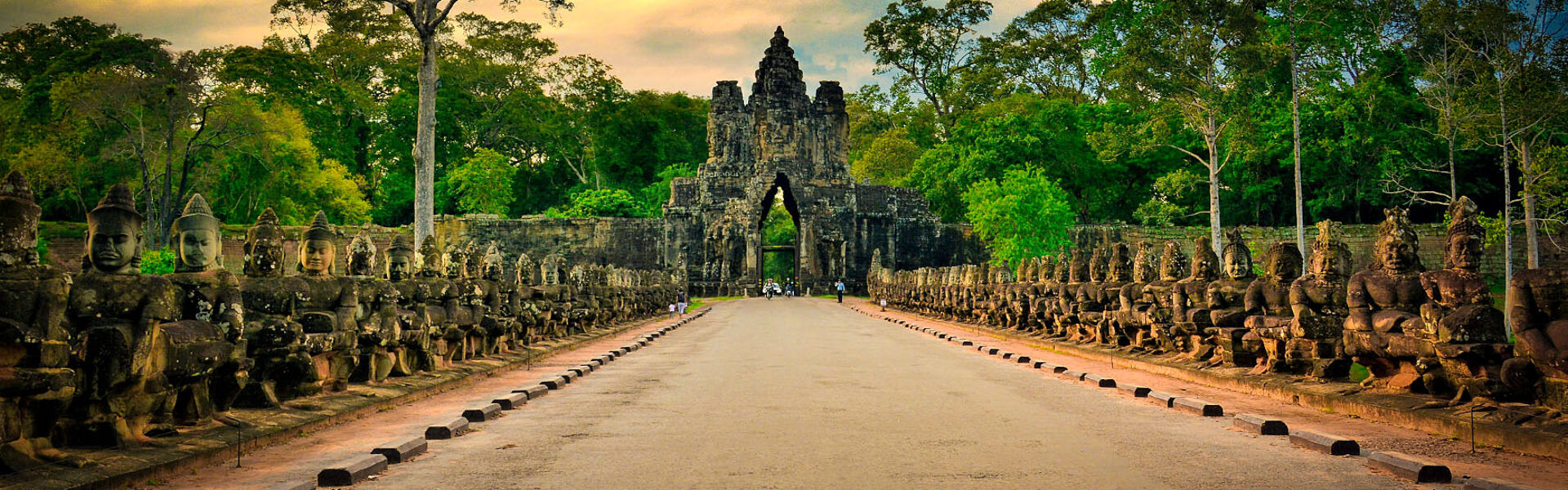 Iconic Siem Reap temple ruins for a vibrant Siem Reap Tours banner with Legend Travel Group.