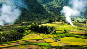 Iconic Ta Van ethnic village for a vibrant Ta Van Tours banner with Legend Travel Group.