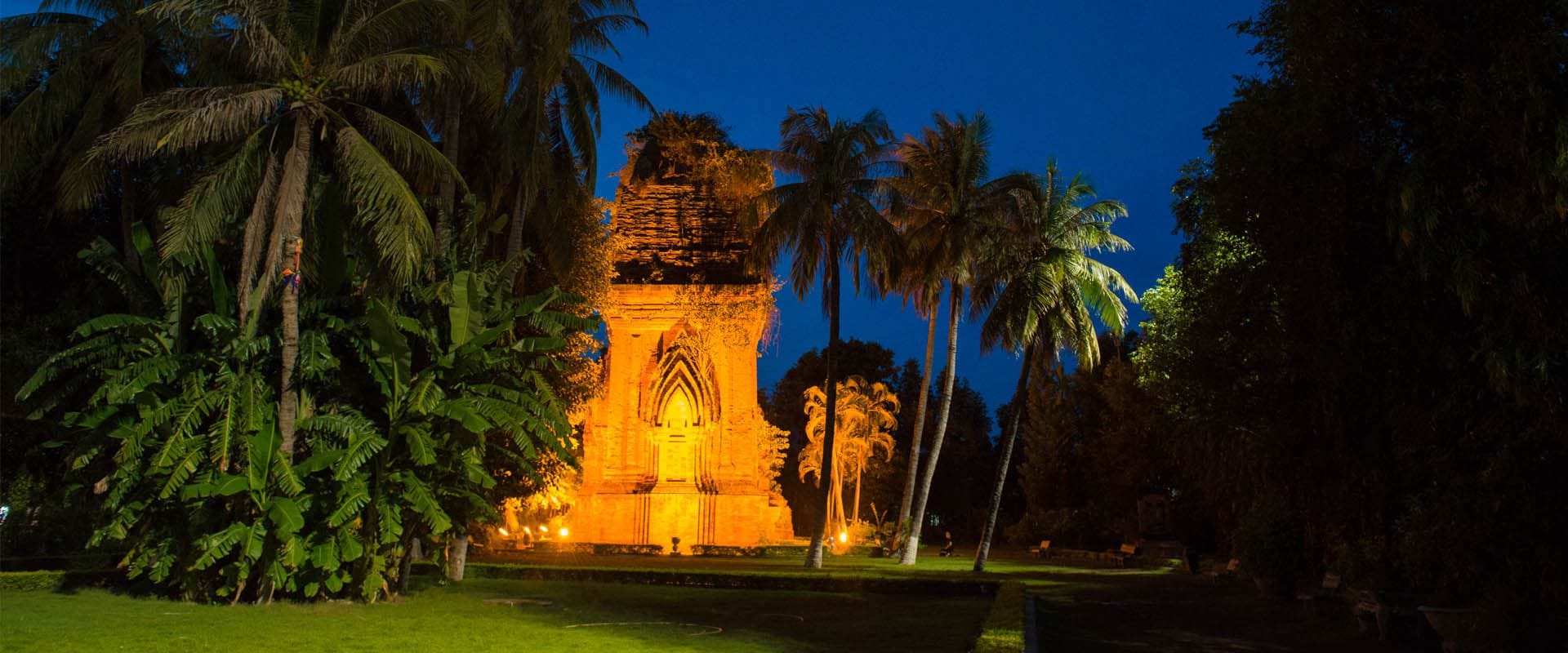 Cham Tower in Binh Dinh by night