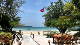 Koh Rong Beach and Cambodia Flag