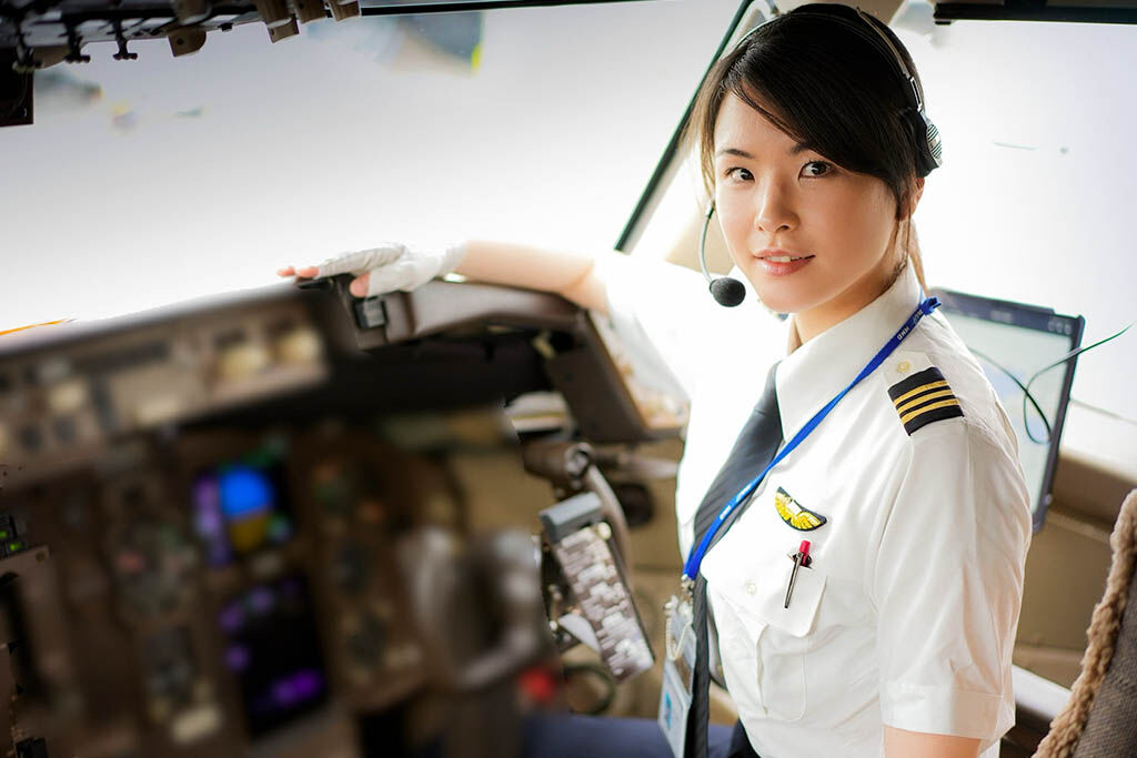 Airline-ANA Airlines female Captain is ready to fly from Brussels to Bangkok