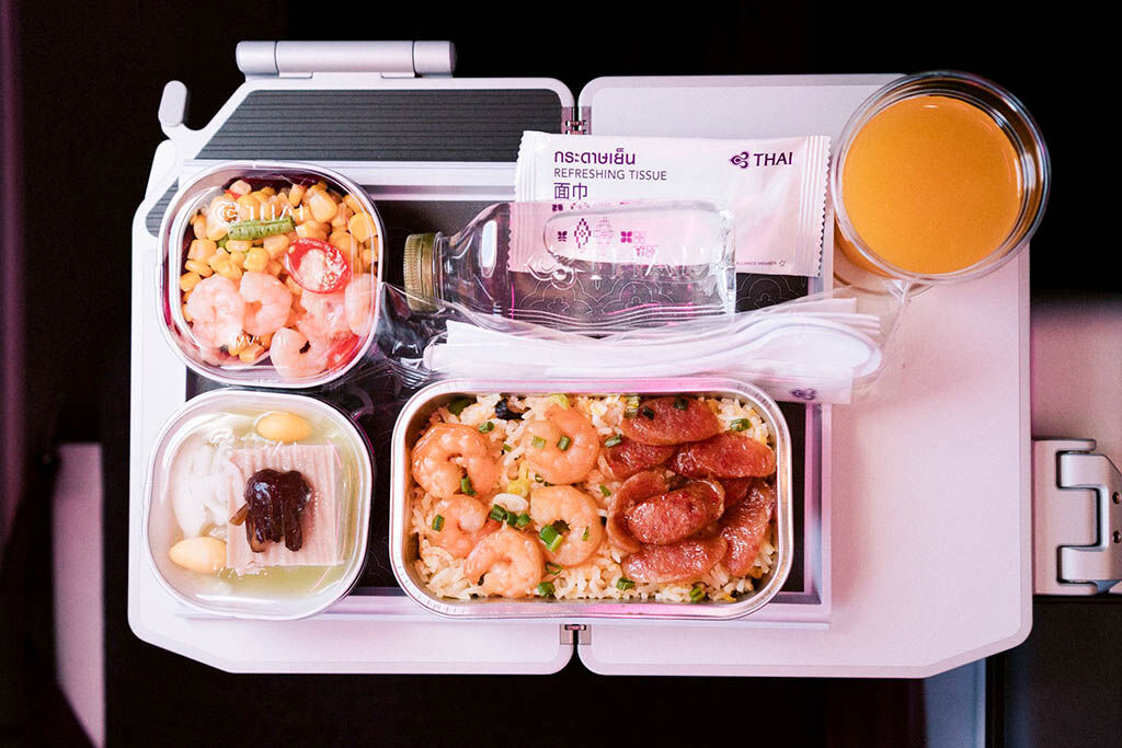 Airline-Thai Airways dining ready for flight from Calgary to Bangkok