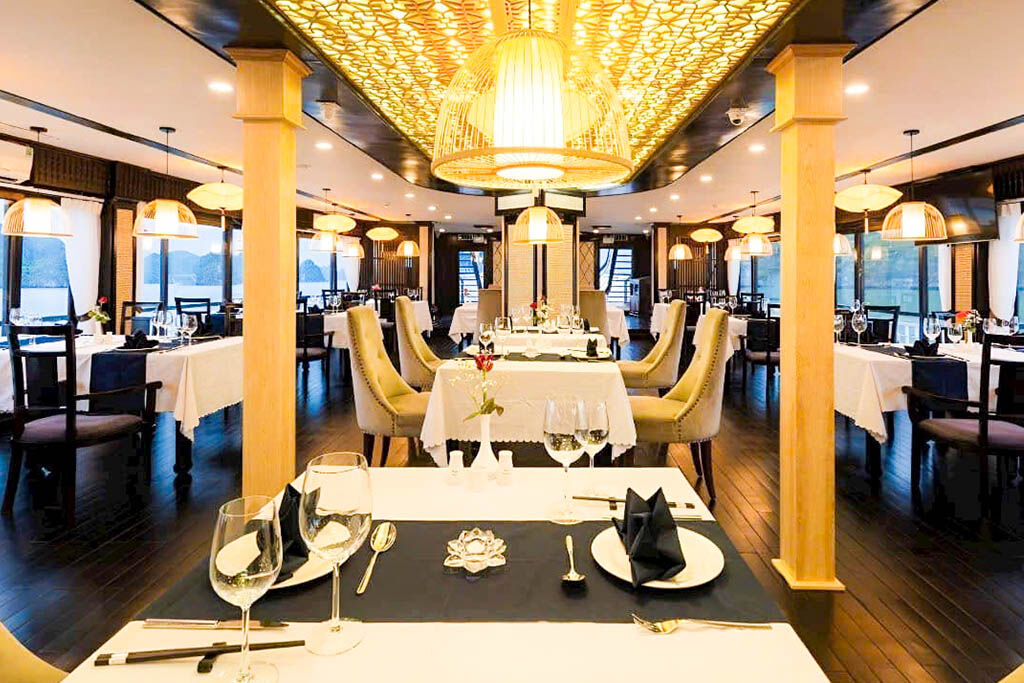 Experience fine dining while anchored among limestone islands