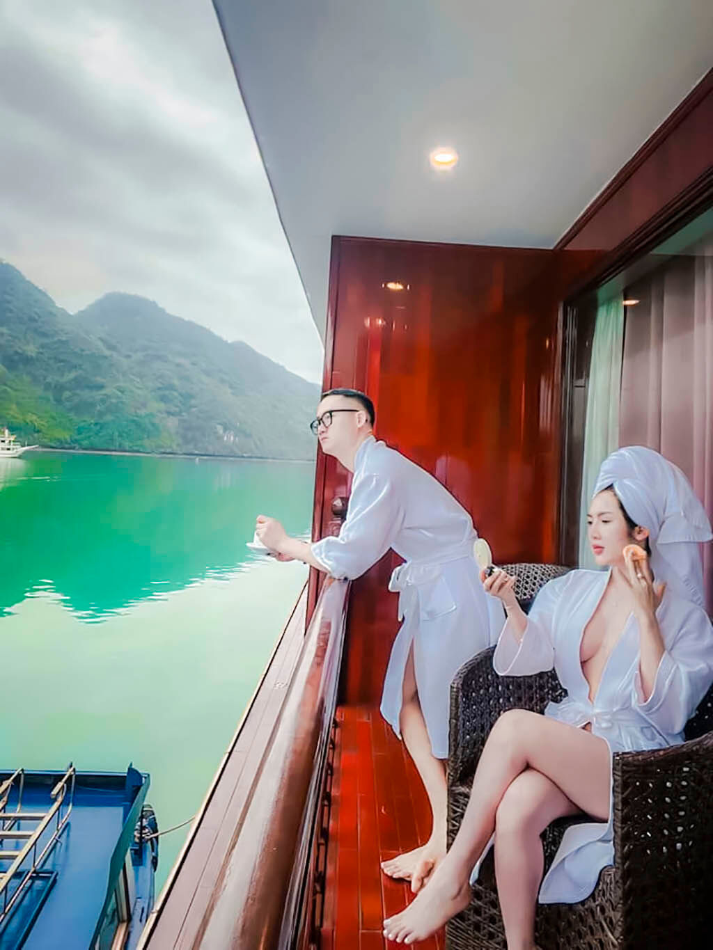 Relax side by side as the cruise glides through emerald waters