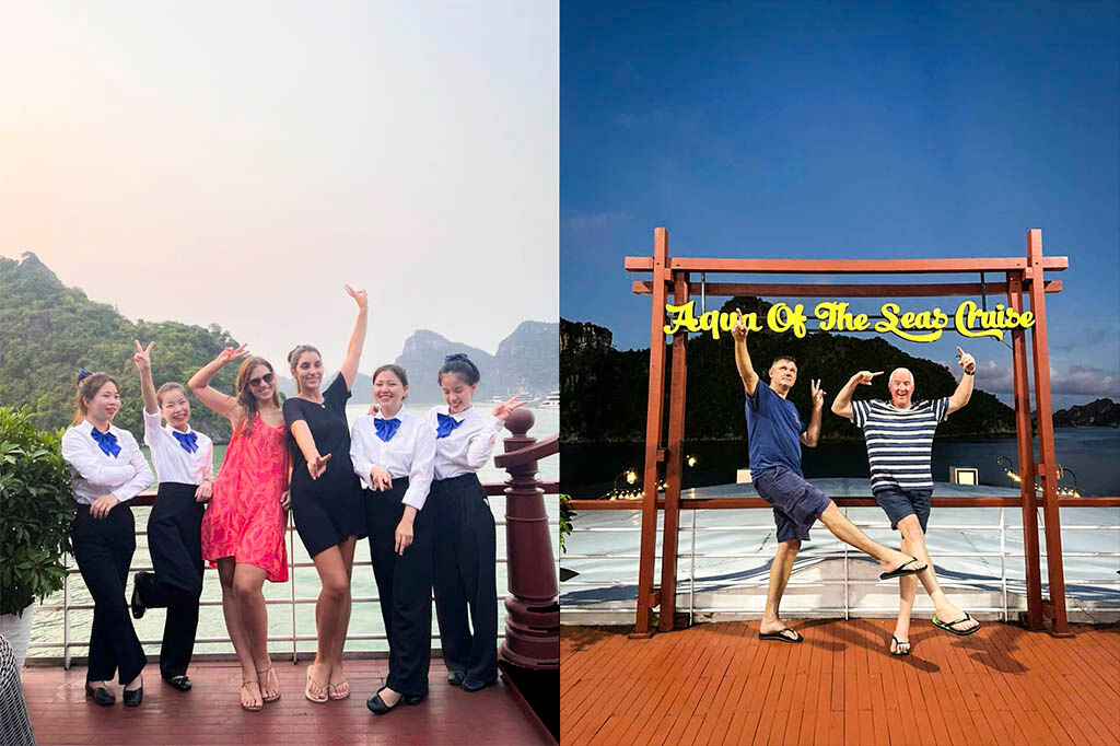 Experience the magic of traveling together across Halong Bay.