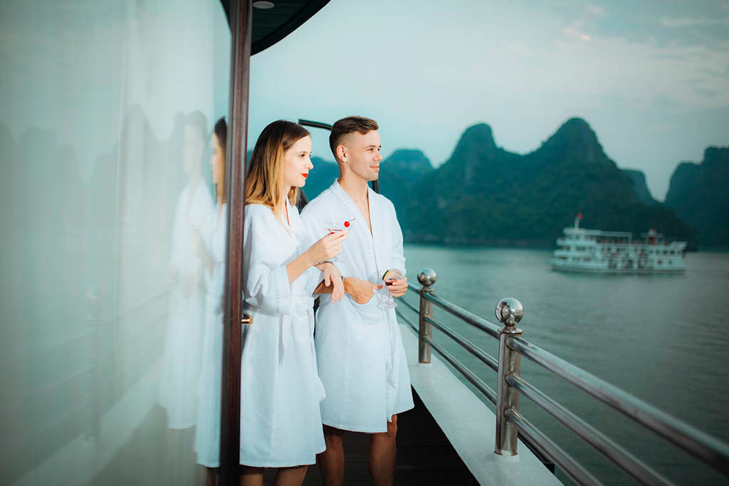 Enjoy sunrise views from your luxury cruise cabin