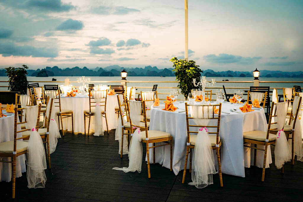 Experience fine dining while anchored among limestone islands