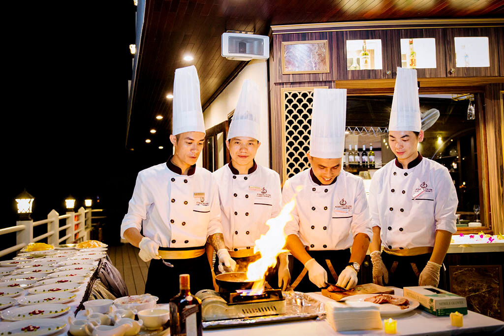 Savor gourmet dining with panoramic views of Halong Bay