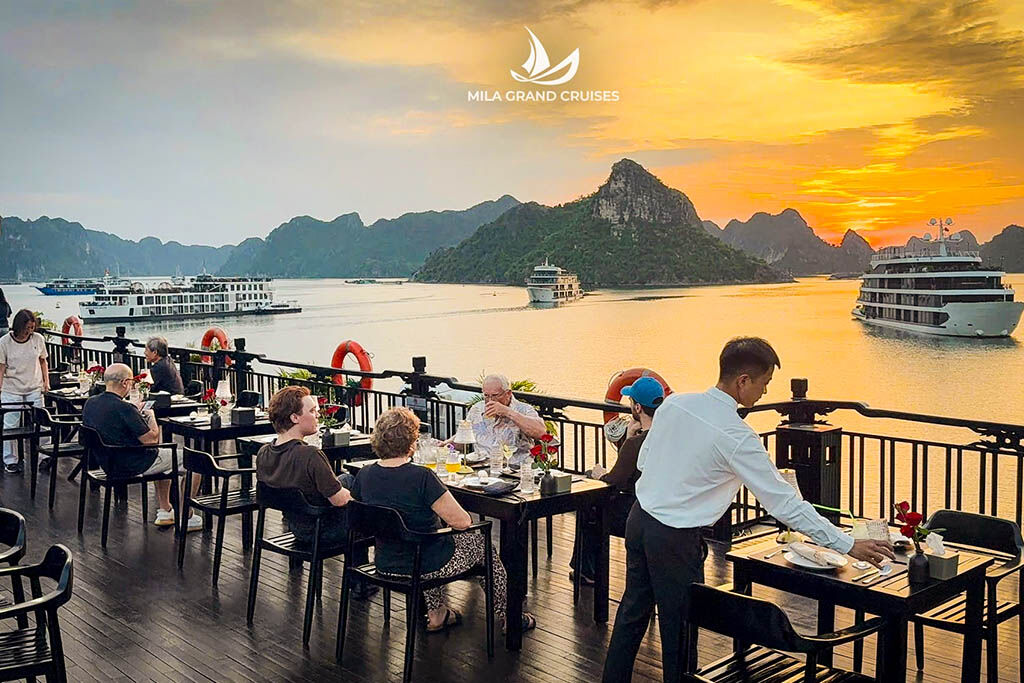 Savor gourmet dining with panoramic views of Halong Bay