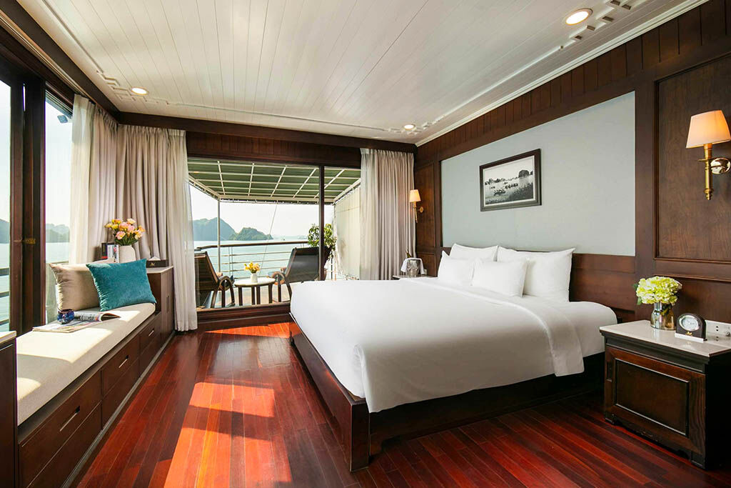 Wake up to panoramic bay views from your elegant cabin aboard Mila LUX