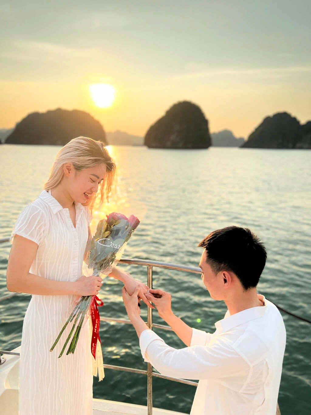 A perfect moment shared between two hearts at sea
