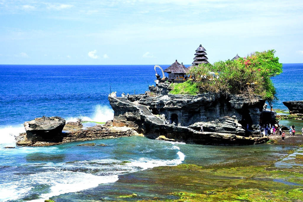 Witness the magical sea temple against a golden sky