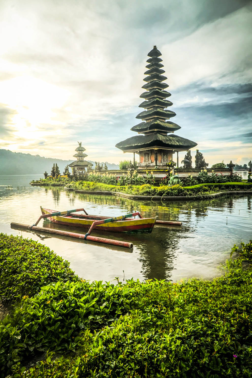 Witness the magical sea temple against a golden sky