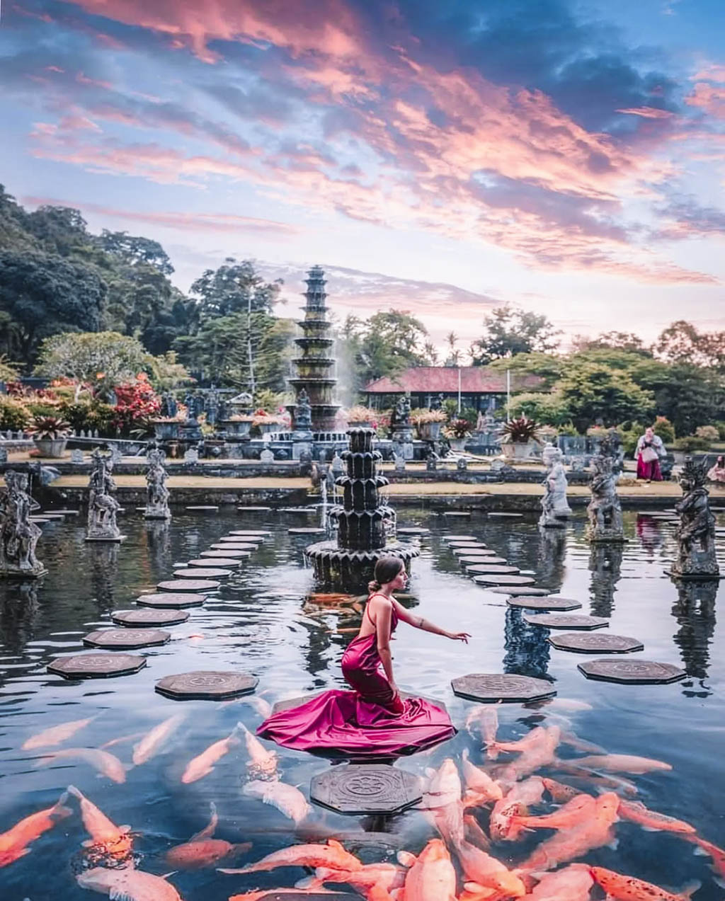Witness the magical sea temple against a golden sky