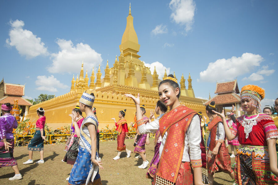 Marvel at Laos’s iconic national symbol glowing in the sun
