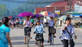 Students Biking Laos