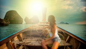 Krabi Beach and Boat at Sunset
