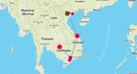 Map of Elite Indochina Discovery 11-Day