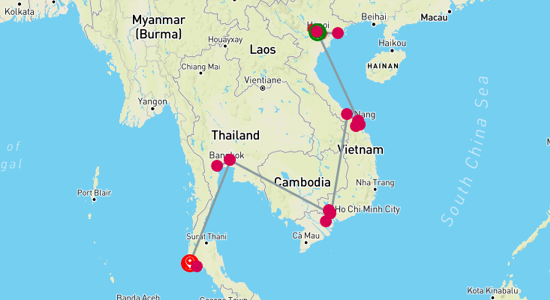 Map of From Heritage to Paradise: Vietnam and Thailand Tour 18-Day