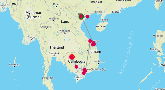 Map of Heritage Line of Vietnam and Cambodia 17-Day