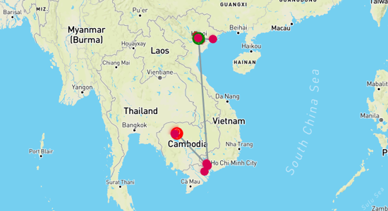 Map of tour Highlights of Vietnam and Cambodia 8-Day
