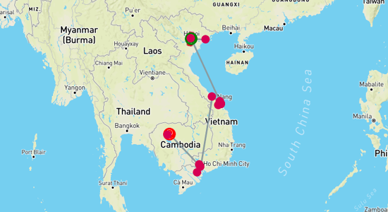 Map of Incredible Vietnam and Cambodia - 15 Days