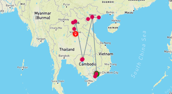 Map of Indochina Explorer: Vietnam, Cambodia and Laos 15-Day