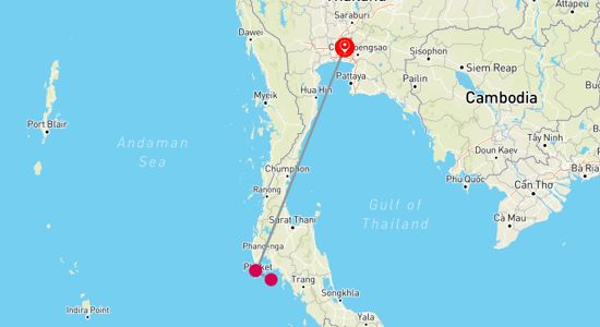 Map of Highlights of Bangkok, Phuket 5 Days