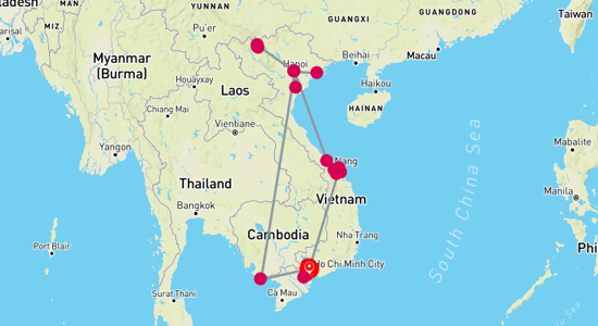 Map of Enchanting Vietnam: A 19-Day Discovery Tour