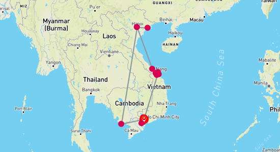 Map of Essence of Vietnam: Heritage, Scenery, and Relaxation - 16-Day