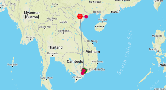 Map of tour South and North Vietnam 6-Day