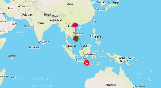 Map of Vietnam and Bali Escapes 12-Day