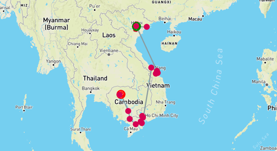Map of Discovering Indochina: A Mekong Delta Adventure 17-Day