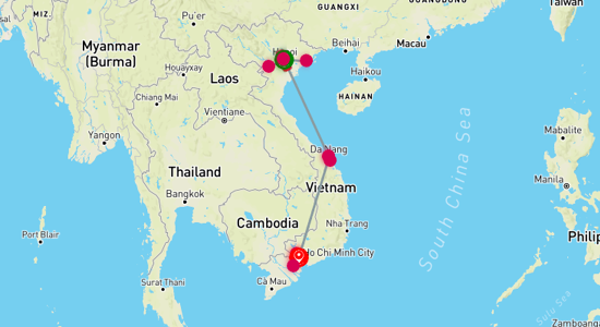 Map of tour Vietnam Experiences - 10 Days