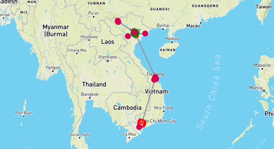 Map of Vietnam from Mountains to the Seas - 17 Days
