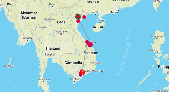 Map of Vietnam Odyssey: A 14-day journey through history, culture, and natural beauty