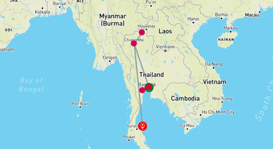 Map of Discovering Thailand: An Exotic Adventure from Bangkok to Koh Samui 11-Day