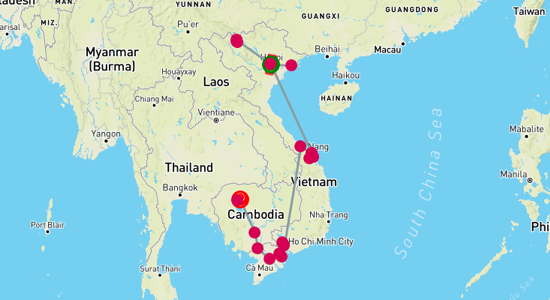 Map of In-Depth Cultural Tour: 20 Days in Vietnam and Cambodia along the Mekong