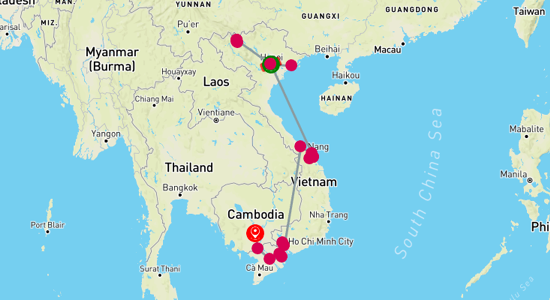 Map of From Hanoi to Phnom Penh: 17-Day Mekong Delta Discovery