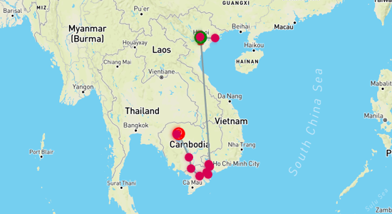Map of tour Discovering Vietnam and Cambodia through the Mekong 12-Day