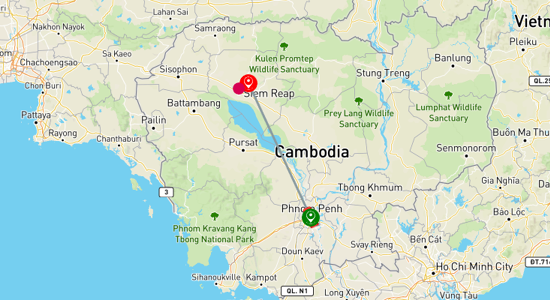 Map of Best of Cambodia: Phnom Penh to Siem Reap 5-Day Tour