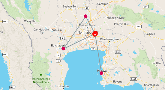 Map of Bangkok-Pattaya 6-Day Tour