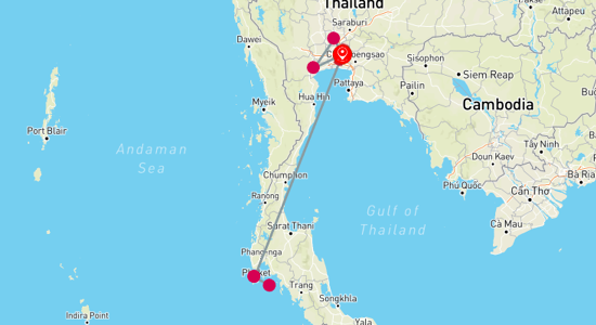 Map of Thailand Culture and Beach Tour 9-Day