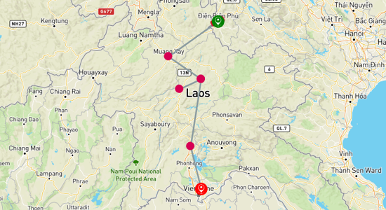 Map of Border Crossing Adventure: Vietnam to Laos 7-Day